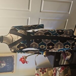 Enfocus Studio, V-Neck, Brown/Blue Print "Wrap" Fitted Dress, Women's Size 6